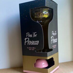 PRESS FOR PROSECCO!! Glass & bell gift set. New in original packaging.